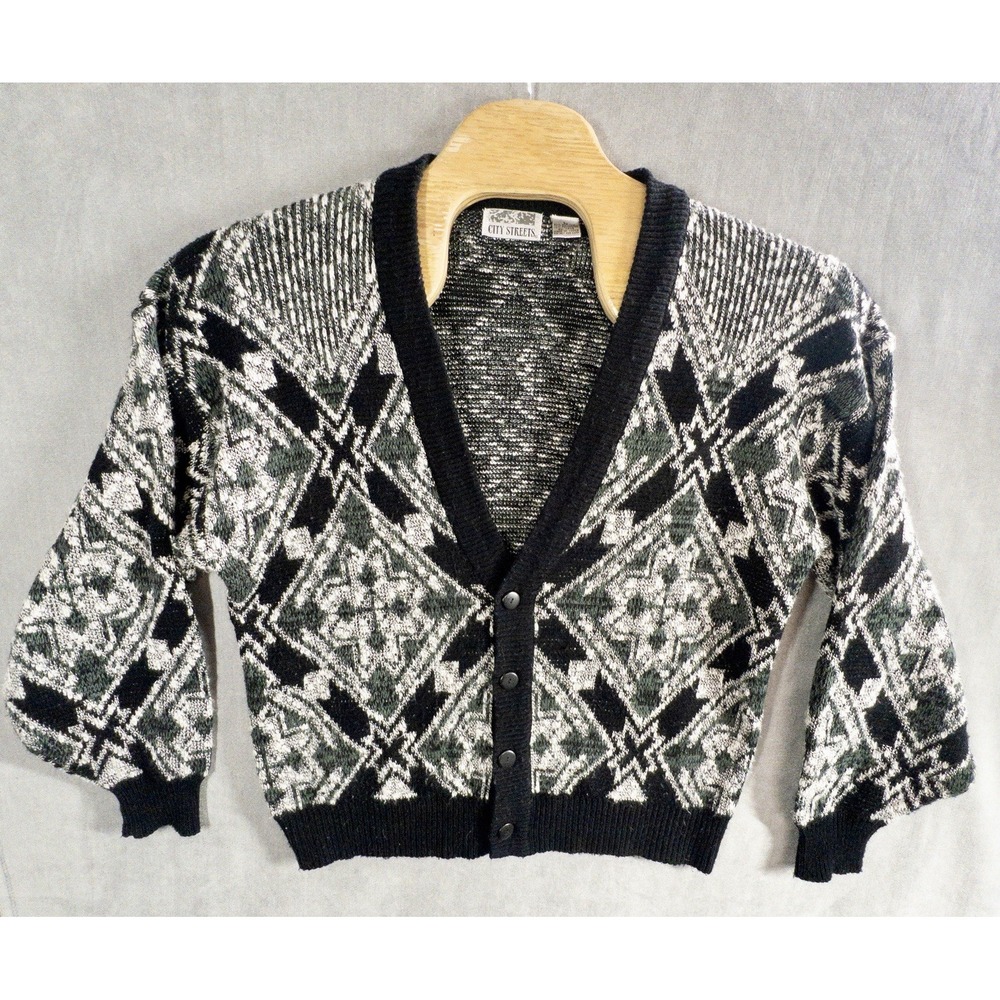 Vtg City Streets Cardigan Mens Large Acrylic Grandpa‎ Sweater Preppy Casual
